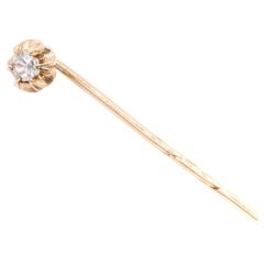 Antico spillone vittoriano in oro giallo 14 carati con diamante taglio vecchio da 0,18 ct.