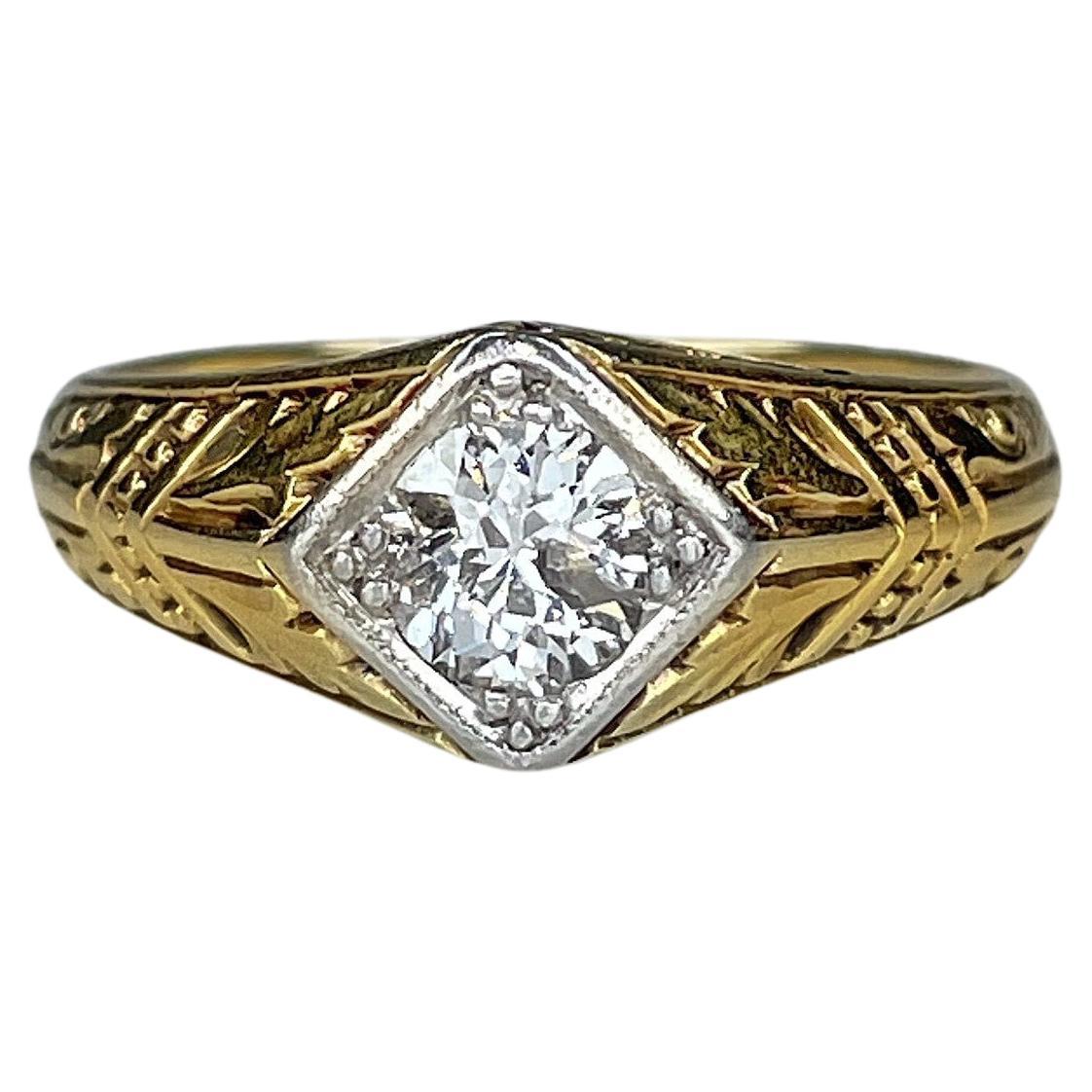 Antique Victorian 14K Yellow Gold 0.37ct Diamond Rhombus Ring