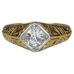 Antique Victorian 14K Yellow Gold 0.37ct Diamond Rhombus Ring