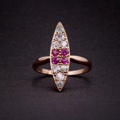 Antique Victorian 14K Yellow Gold 0.78tgw Ruby and Old Cut Diamond Marquise Ring