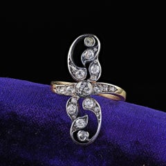 Antique Victorian 14K Yellow Gold and Silver Old Mine Diamond Floral Shield Ring