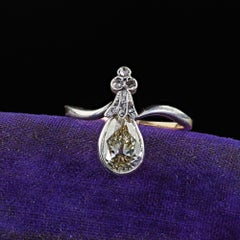 Antique Victorian 14K Yellow Gold and Silver Pear Diamond Engagement Ring - GIA