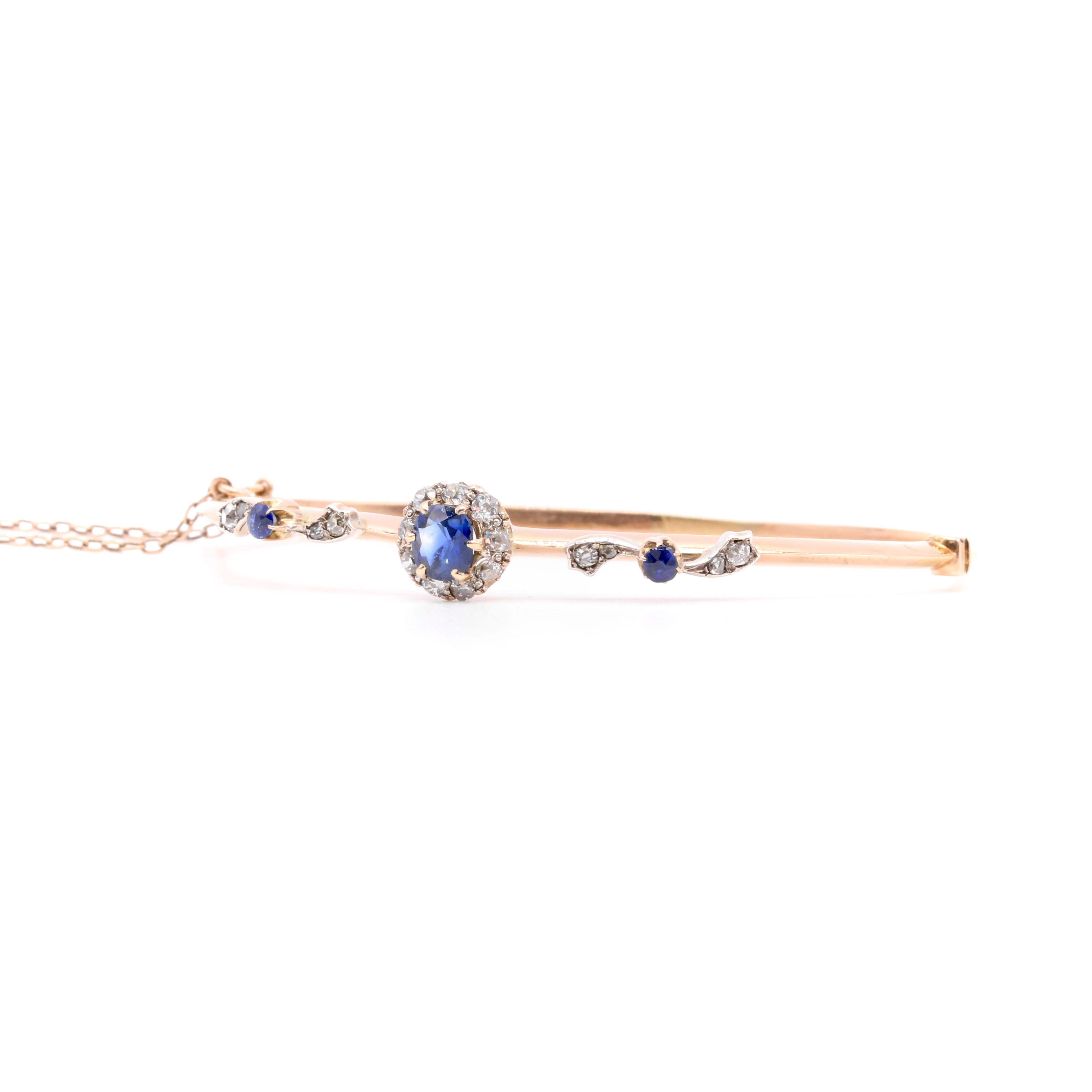 Women's or Men's Antique Victorian 14K Yellow Gold and Silver Sapphire and Old Cut Diamond Daisy For Sale