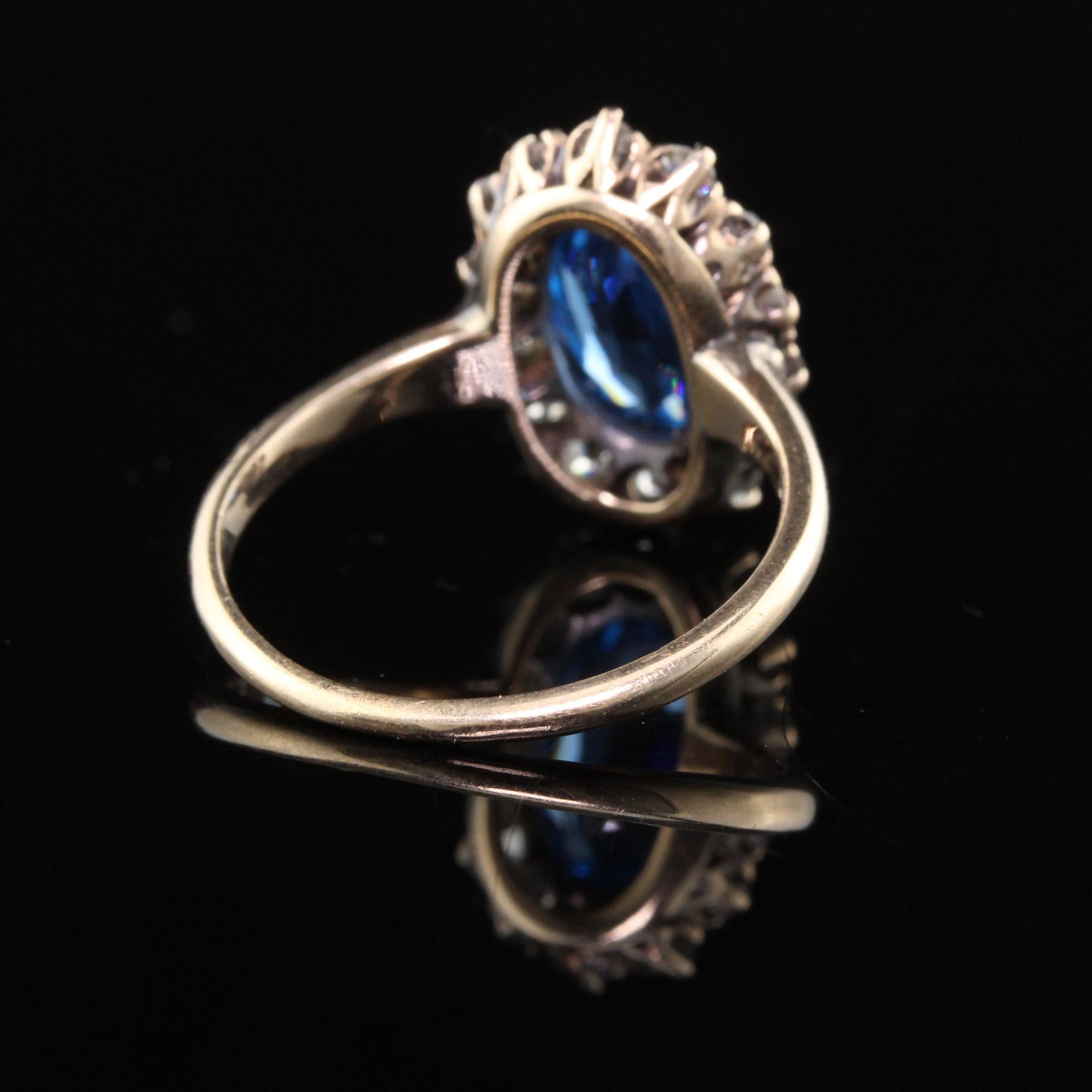 Women's Antique Victorian 14 Karat Yellow Gold Blue Spinel and Diamond Cluster Ring