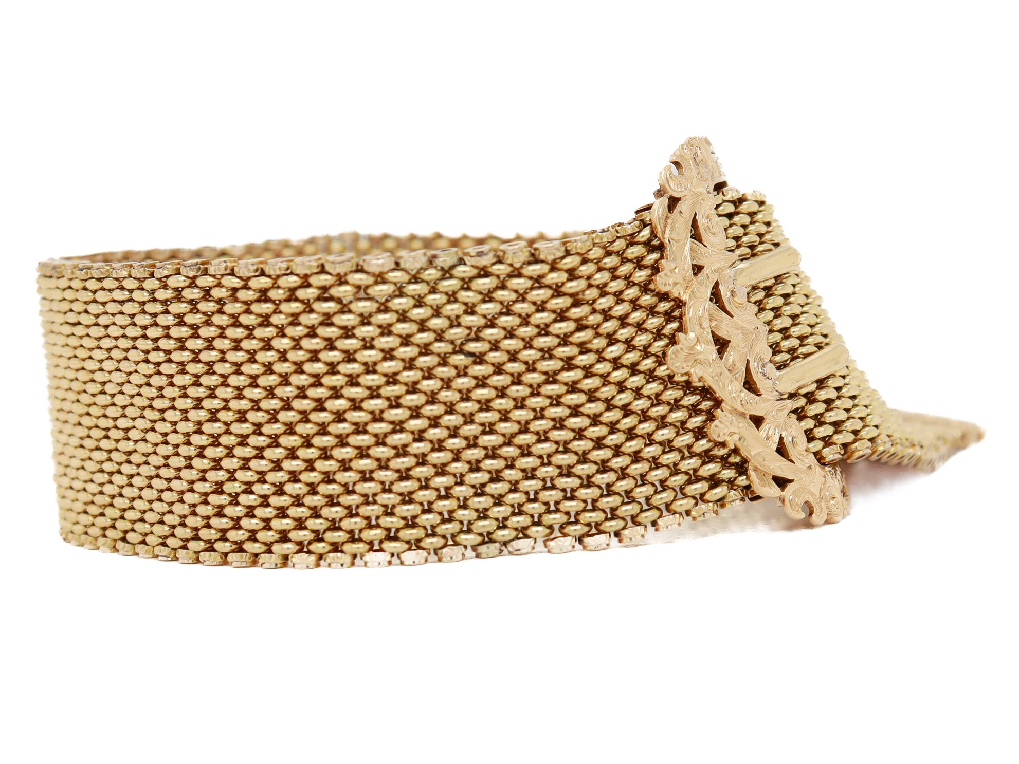Antique Victorian 14K Yellow Gold Buckle Slide Tassle Bracelet 12