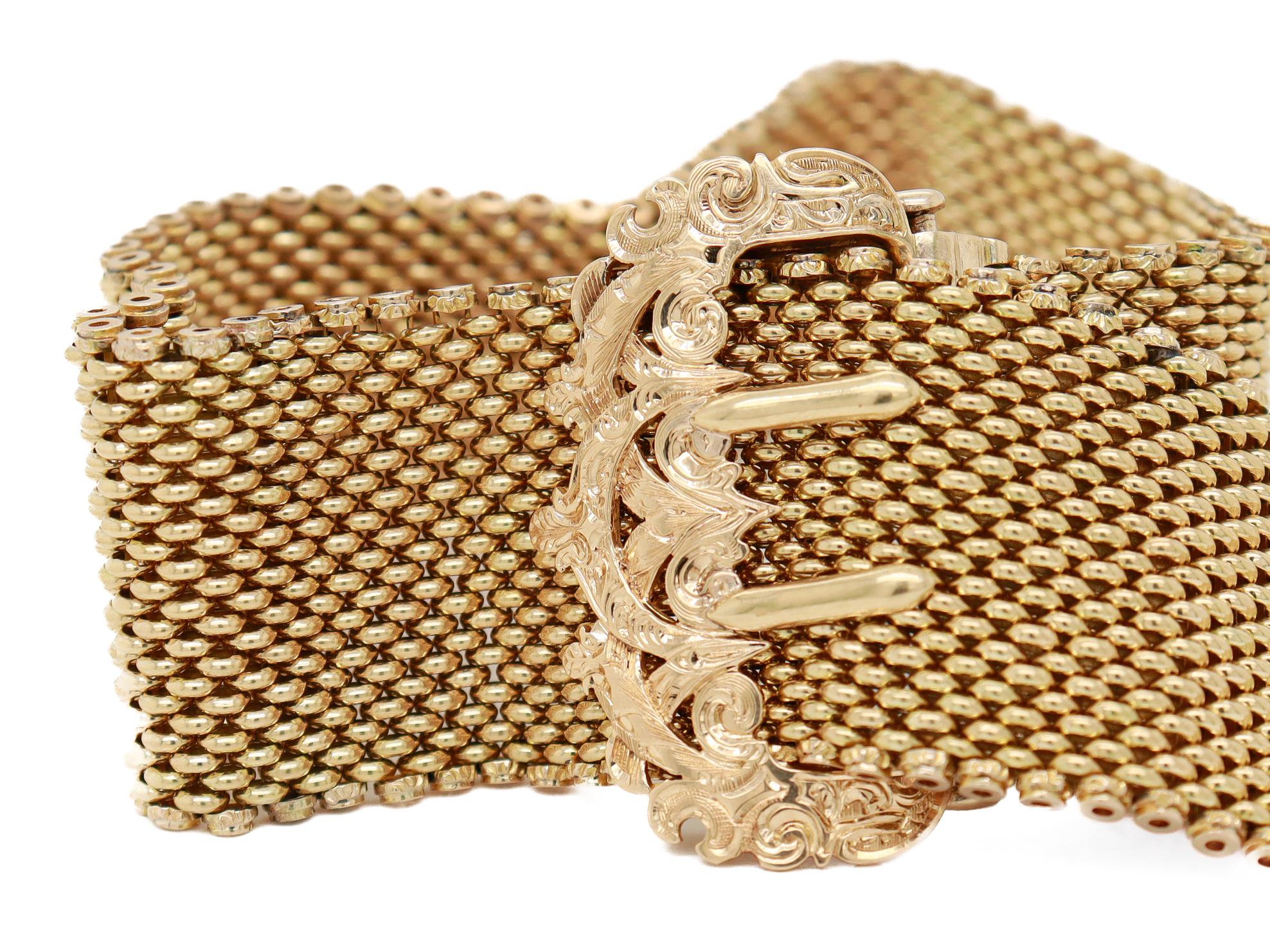 Antique Victorian 14K Yellow Gold Buckle Slide Tassle Bracelet 13