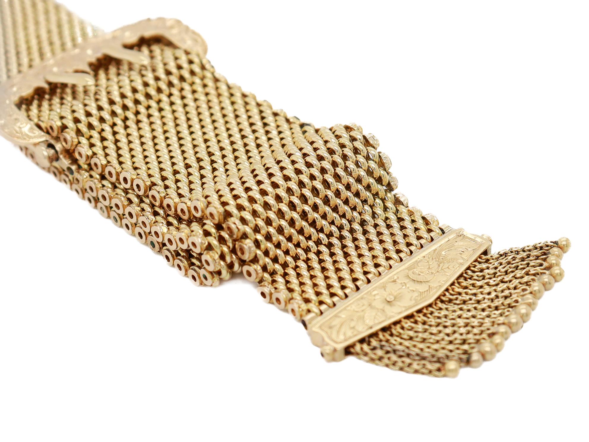Antique Victorian 14K Yellow Gold Buckle Slide Tassle Bracelet 15