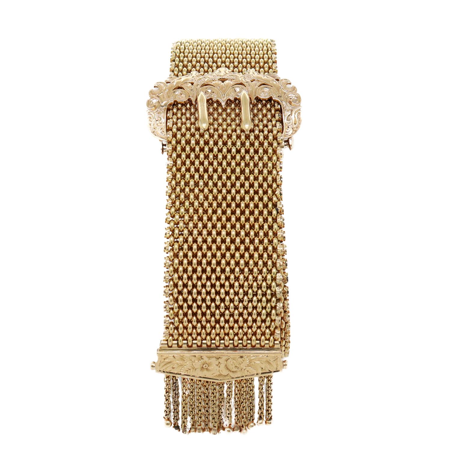 Antique Victorian 14K Yellow Gold Buckle Slide Tassle Bracelet 1