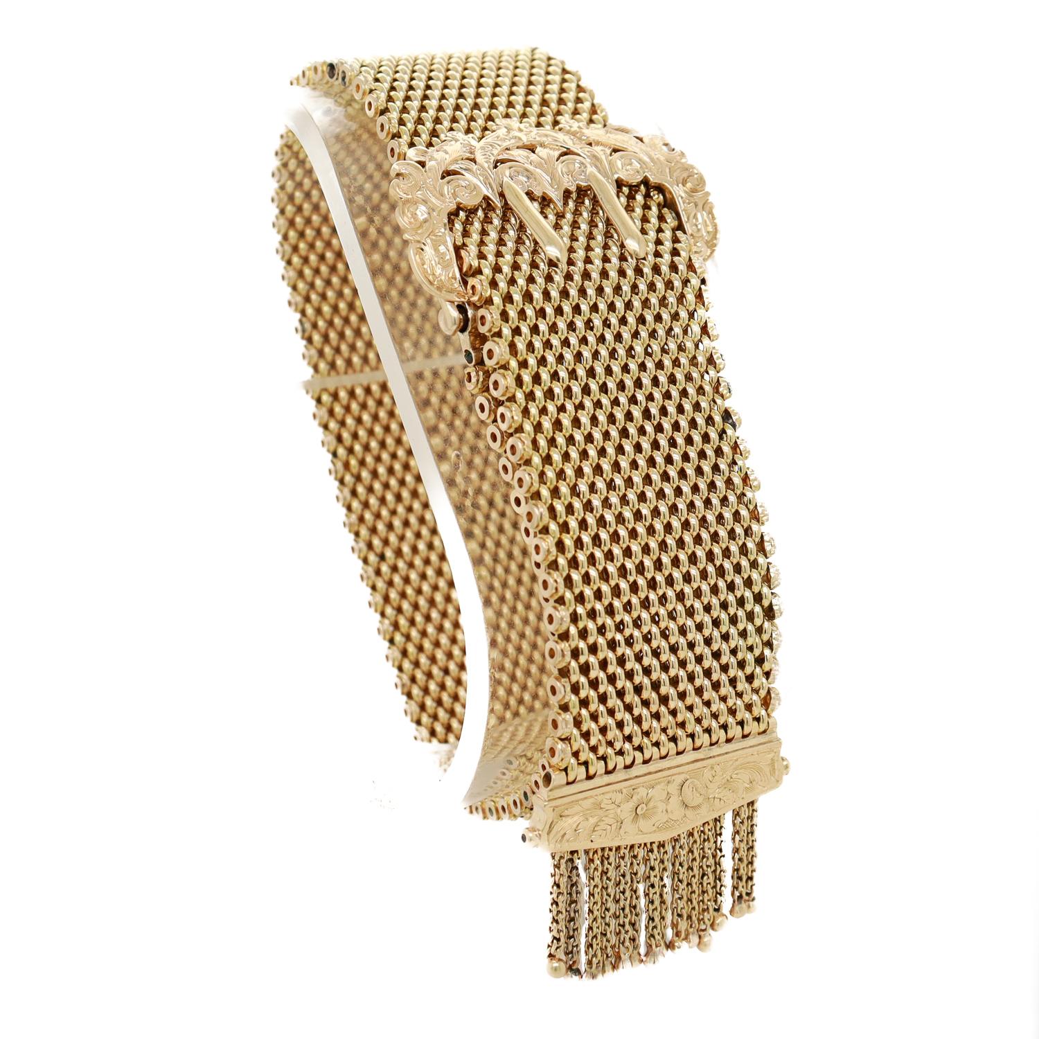 Antique Victorian 14K Yellow Gold Buckle Slide Tassle Bracelet 2