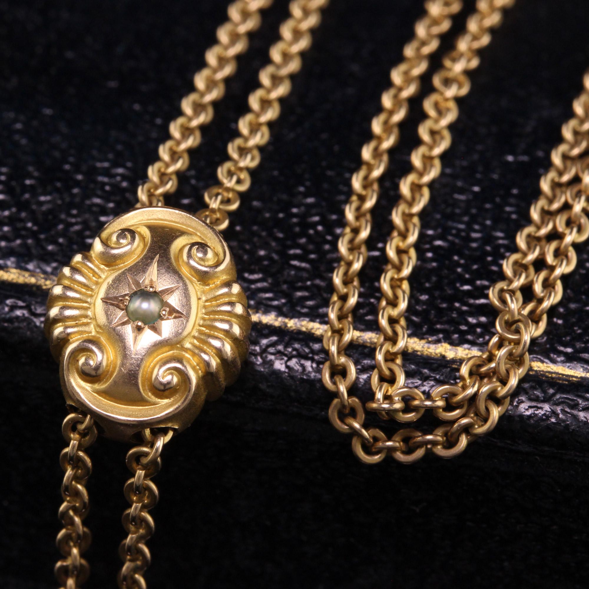 Antike viktorianische 14K Gelbgold Kabel-Gliederkette Slider-Halskette - 50 Zoll im Zustand „Gut“ im Angebot in Great Neck, NY