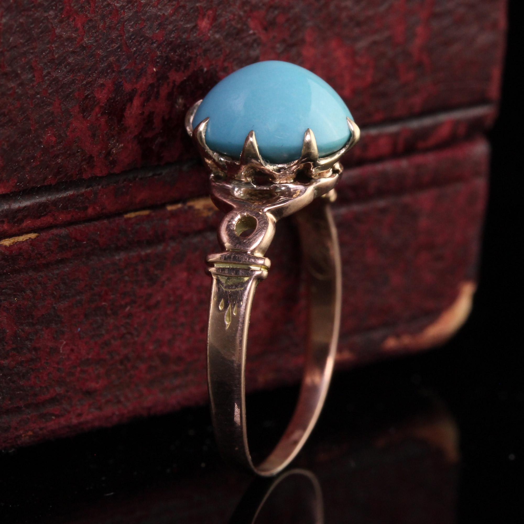 Sugarloaf Cabochon Antique Victorian 14K Yellow Gold Cabochon Turquoise Engagement Ring For Sale