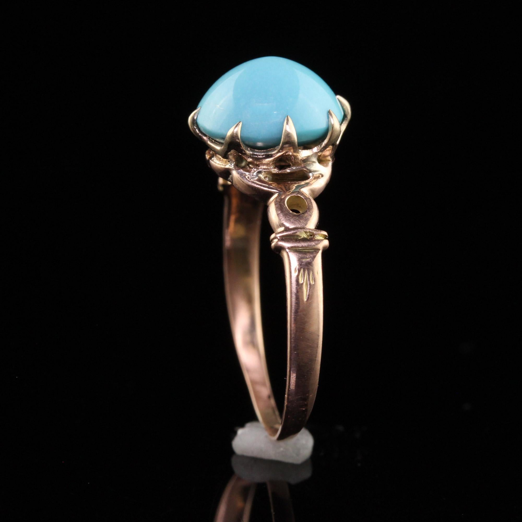 Antique Victorian 14K Yellow Gold Cabochon Turquoise Engagement Ring For Sale 1