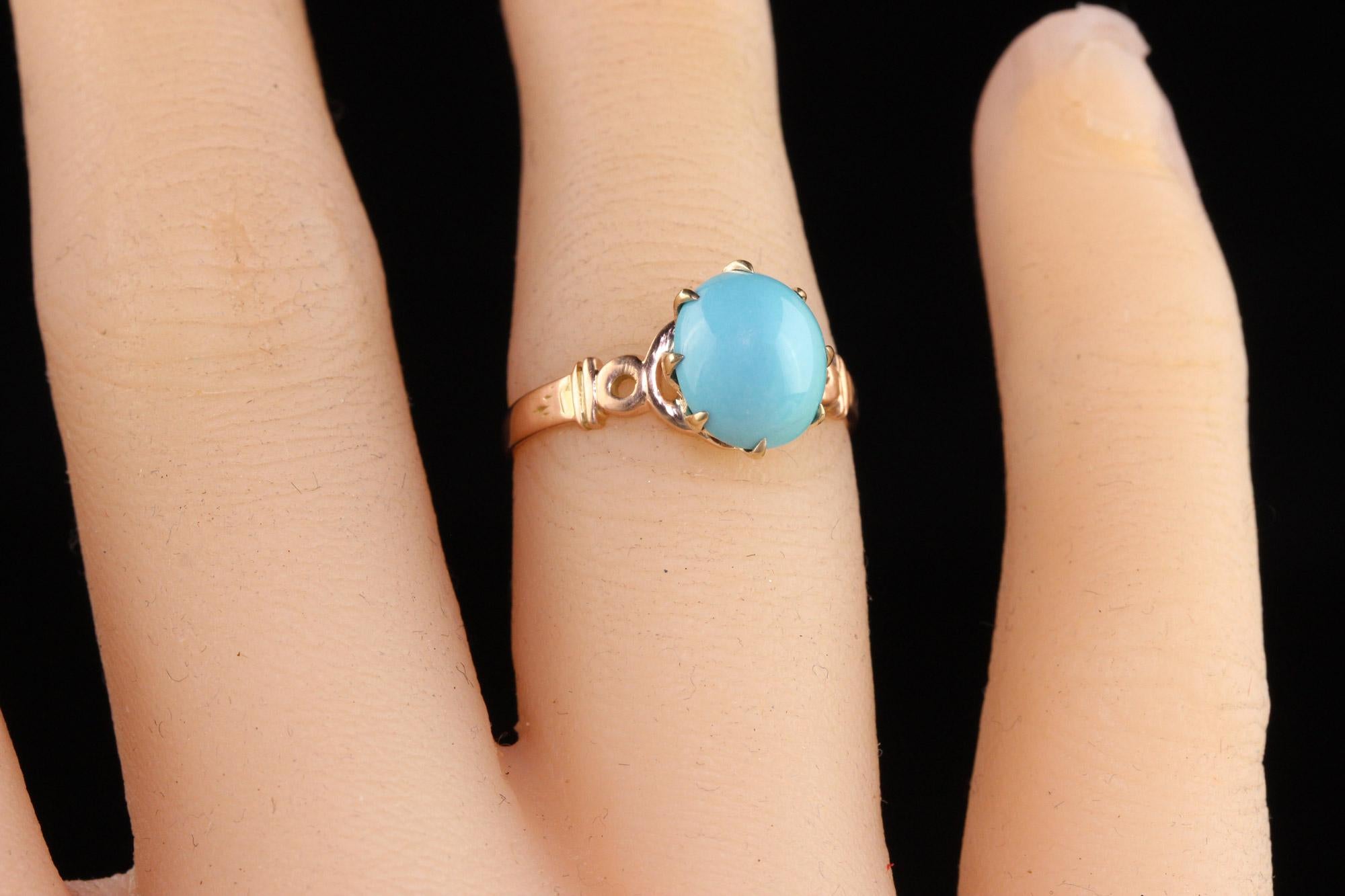 Antique Victorian 14K Yellow Gold Cabochon Turquoise Engagement Ring For Sale 2