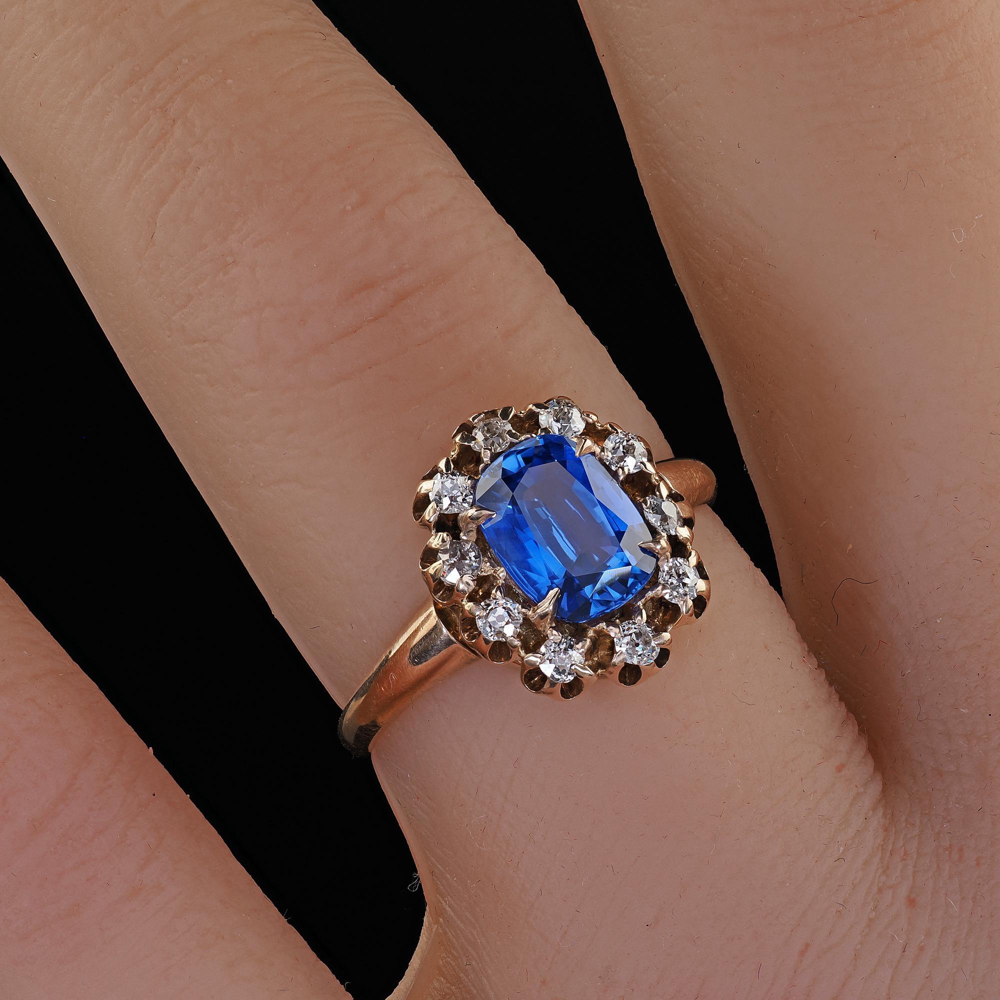 Antique Victorian 14K Yellow Gold Ceylon Sapphire Diamond Engagement Ring - GIA 5