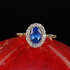 Antique Victorian 14K Yellow Gold Ceylon Sapphire Diamond Engagement Ring - GIA