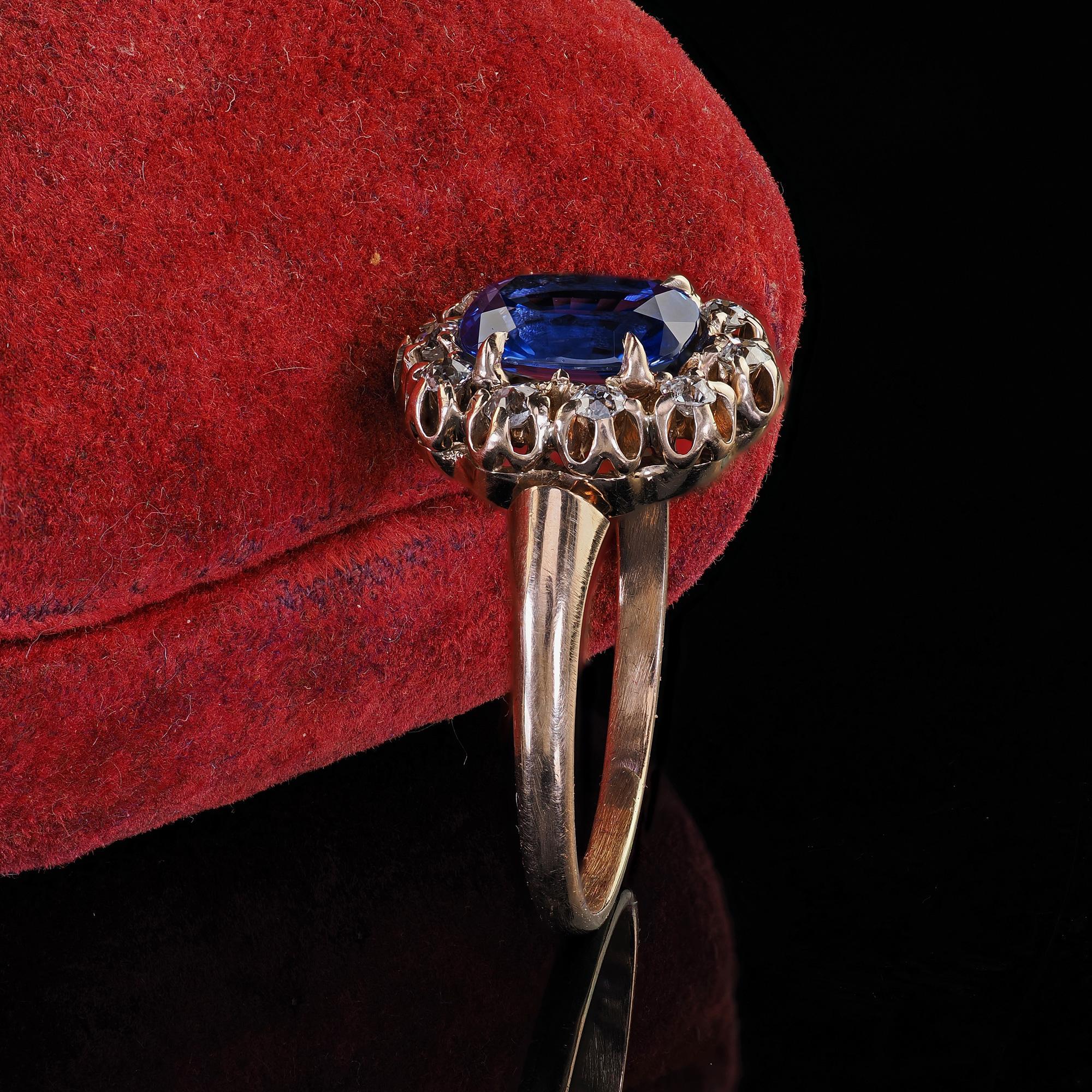 Cushion Cut Antique Victorian 14K Yellow Gold Ceylon Sapphire Diamond Engagement Ring - GIA