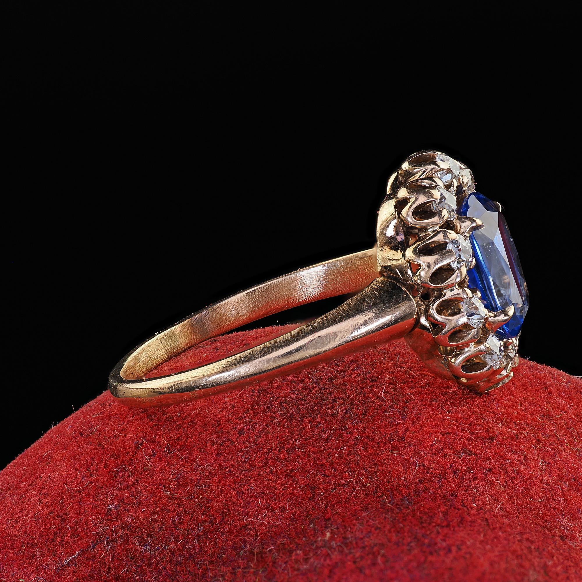Antique Victorian 14K Yellow Gold Ceylon Sapphire Diamond Engagement Ring - GIA In Good Condition In Great Neck, NY