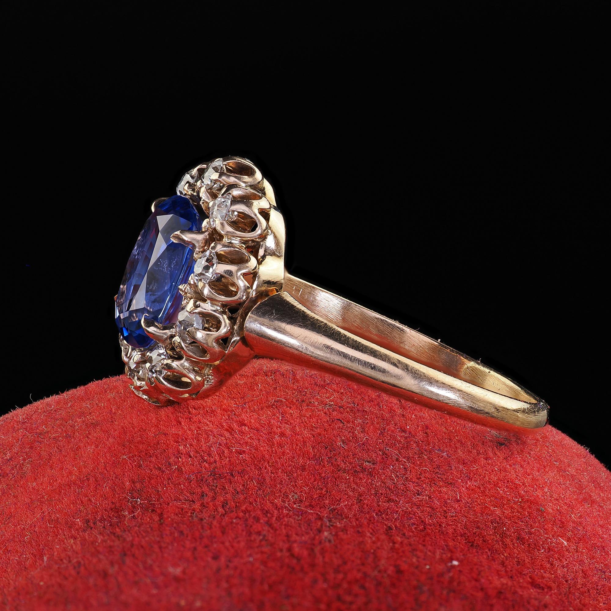 Women's Antique Victorian 14K Yellow Gold Ceylon Sapphire Diamond Engagement Ring - GIA