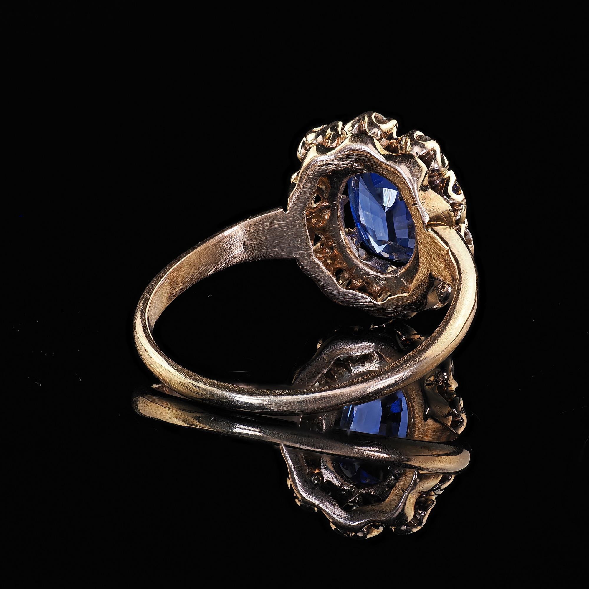 Antique Victorian 14K Yellow Gold Ceylon Sapphire Diamond Engagement Ring - GIA 3