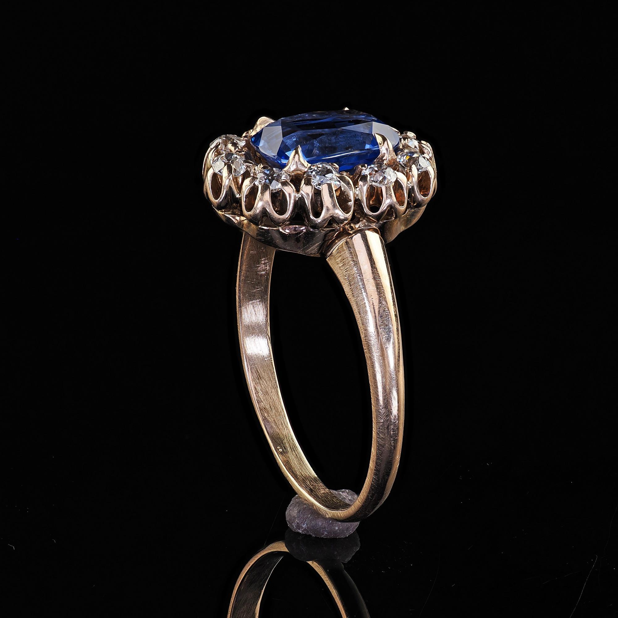 Antique Victorian 14K Yellow Gold Ceylon Sapphire Diamond Engagement Ring - GIA 4