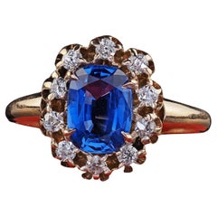 Antique Victorian 14K Yellow Gold Ceylon Sapphire Diamond Engagement Ring - GIA