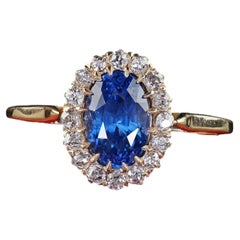 Antique Victorian 14K Yellow Gold Ceylon Sapphire Diamond Engagement Ring - GIA