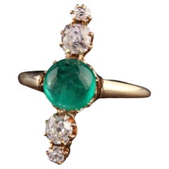 Antique Victorian 14K Yellow Gold Colombian Emerald and Diamond Engagement Ring