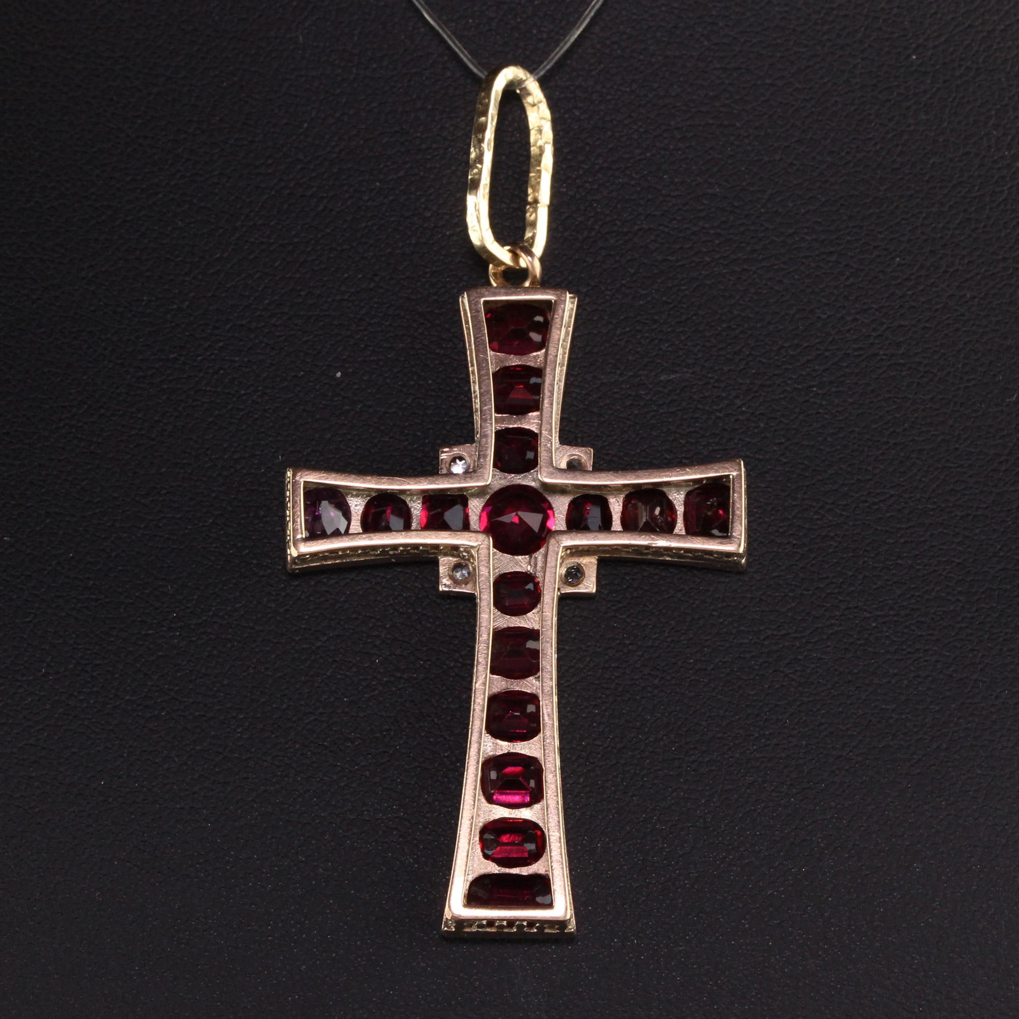 Antique Victorian 14k Yellow Gold Colored Gemstone Cross Pendant In Good Condition In Great Neck, NY