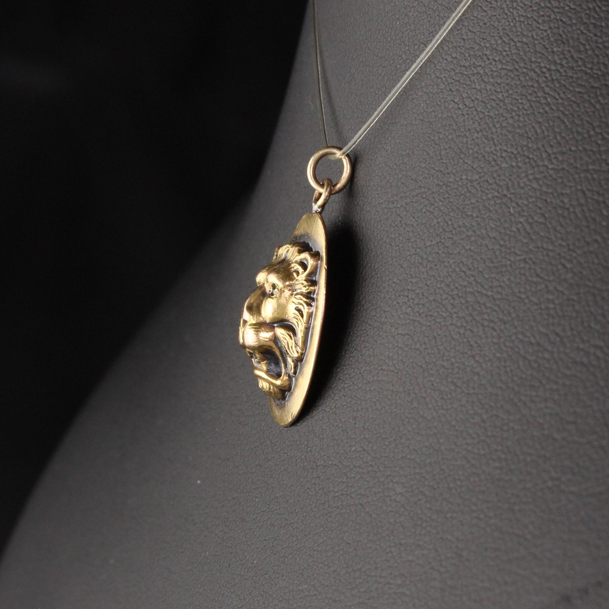 Antique Victorian 14K Yellow Gold Demantoid Eye Lion Pendant In Good Condition In Great Neck, NY
