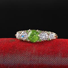 Antique Victorian 14K Yellow Gold Demantoid Garnet Old Euro Diamond Ring - GIA