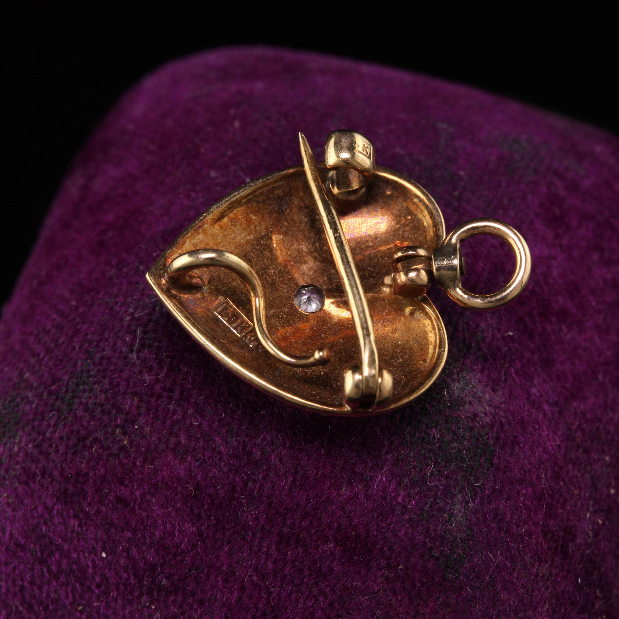 Old European Cut Victorian 14 Karat Yellow Gold Diamond and Natural Pearl Heart Pendant Pin