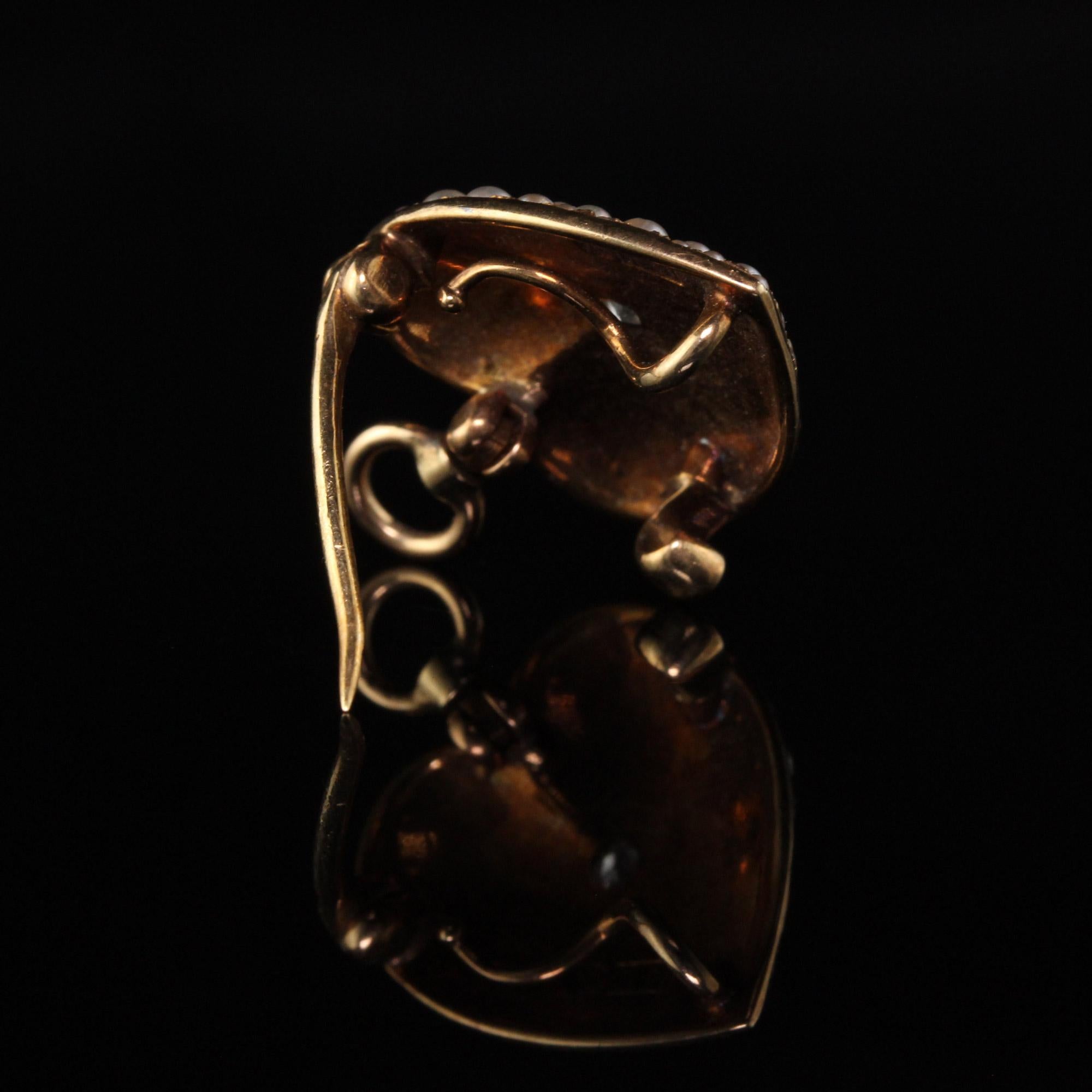 Women's Victorian 14 Karat Yellow Gold Diamond and Natural Pearl Heart Pendant Pin
