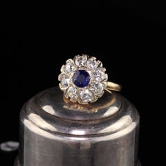Antique Victorian 14 Karat Yellow Gold Diamond and Sapphire Cluster Ring