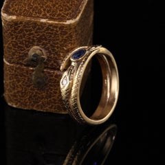 Antique Victorian 14 Karat Yellow Gold Diamond and Sapphire Double Snake Ring