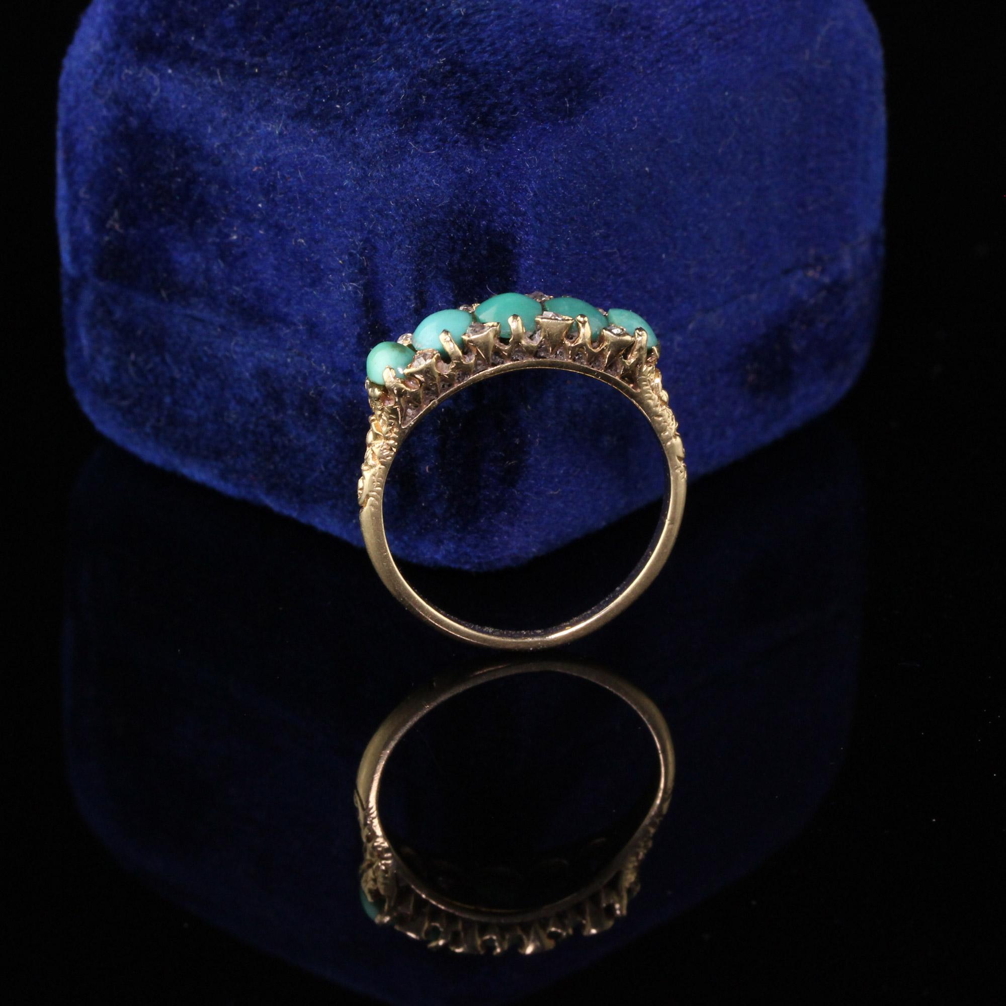 Antique Victorian 14 Karat Yellow Gold Diamond and Turquoise Ring In Good Condition In Great Neck, NY