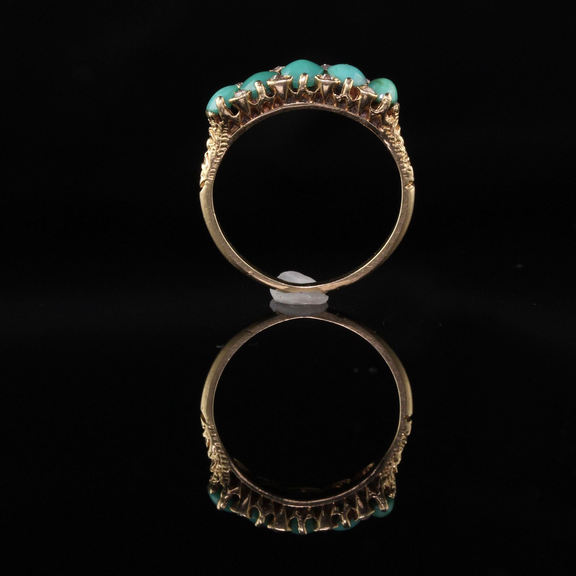 Women's Antique Victorian 14 Karat Yellow Gold Diamond and Turquoise Ring