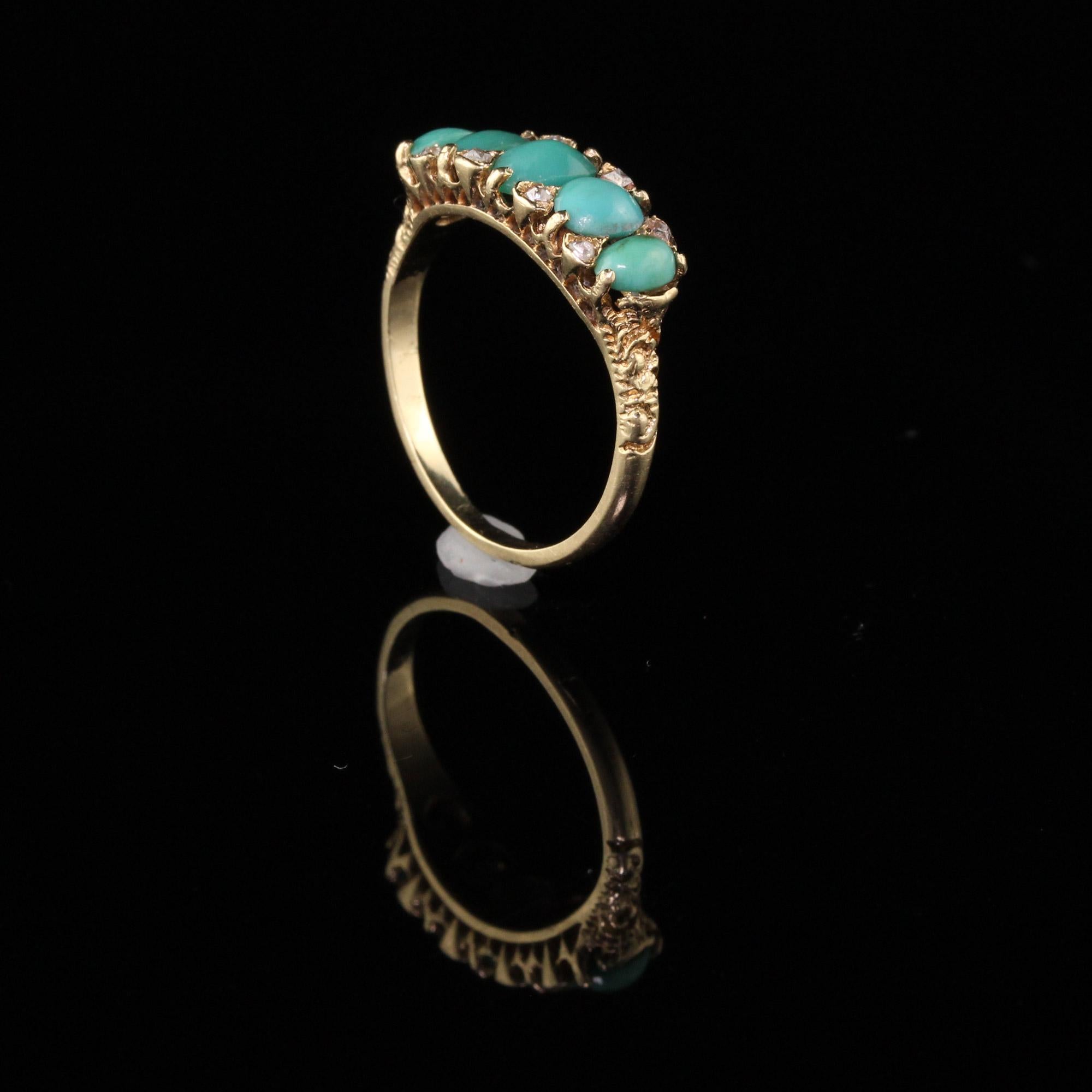 Antique Victorian 14 Karat Yellow Gold Diamond and Turquoise Ring 1