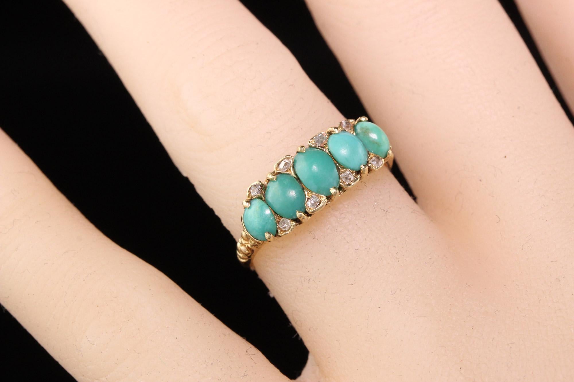 Antique Victorian 14 Karat Yellow Gold Diamond and Turquoise Ring 3