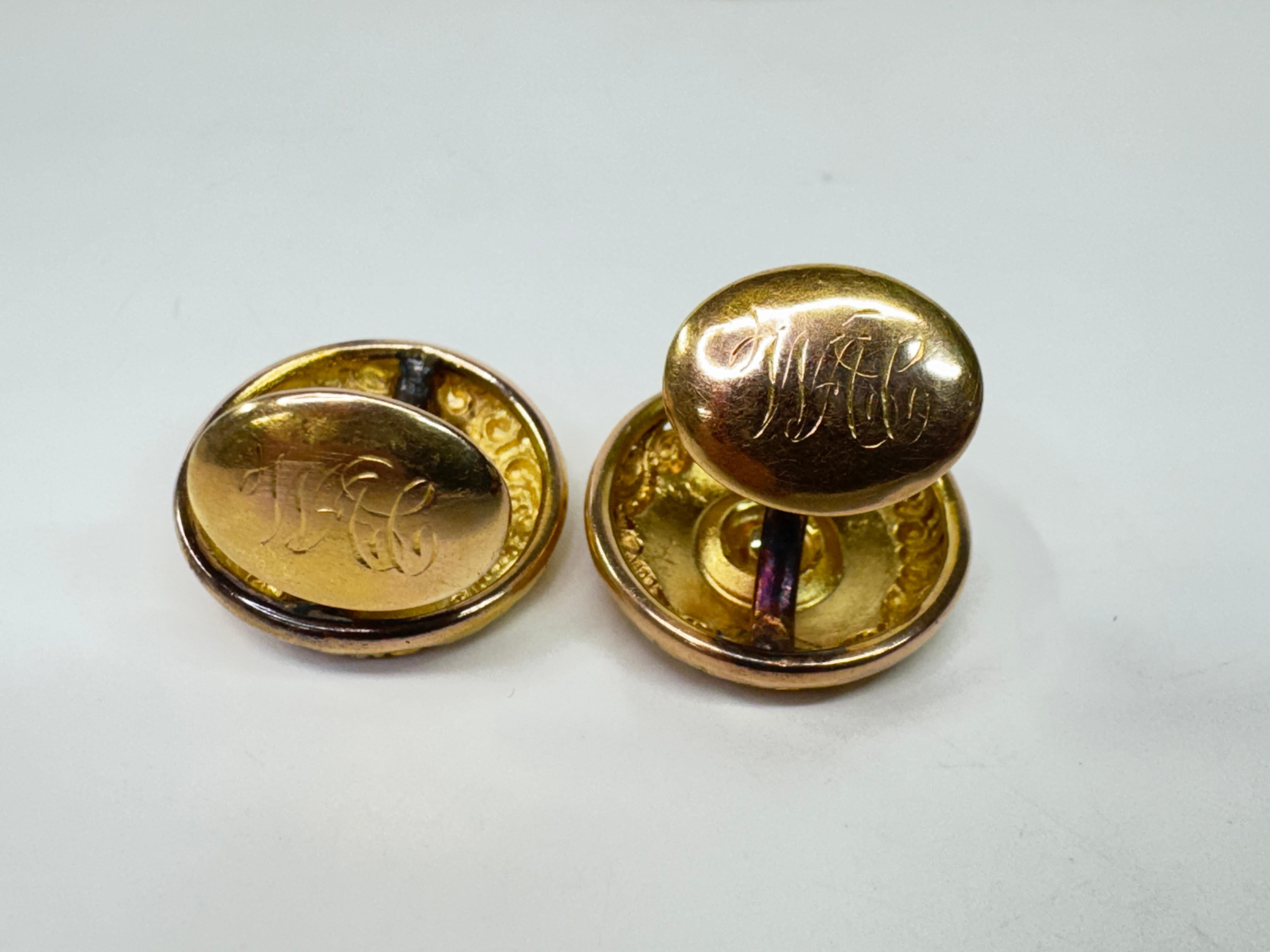 Victorien Boutons de manchette victoriens anciens en or jaune 14 carats avec diamants (0,10 carat) en vente