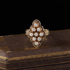 Antique Victorian 14 Karat Yellow Gold Diamond Navette Ring