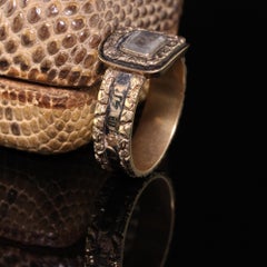 Antique Victorian 14 Karat Yellow Gold Engraved Black Enamel Mourning Ring