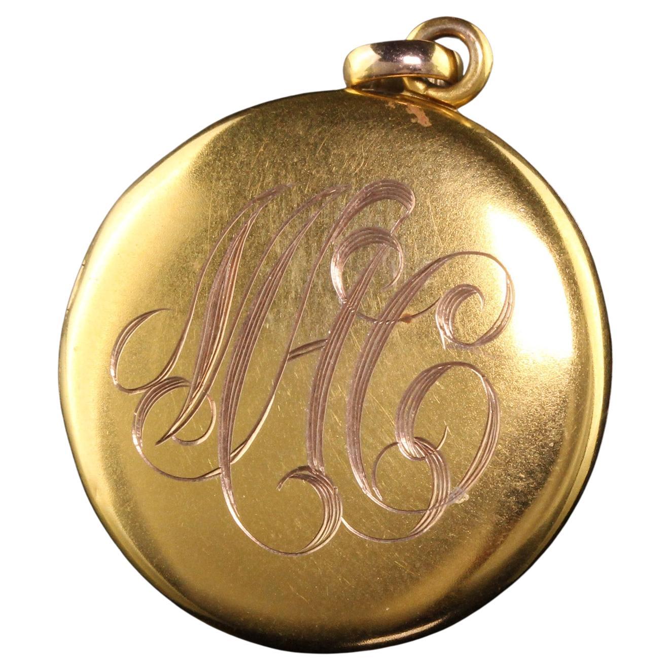 Antique Victorian 10K Yellow Gold Engraved Locket Pendant