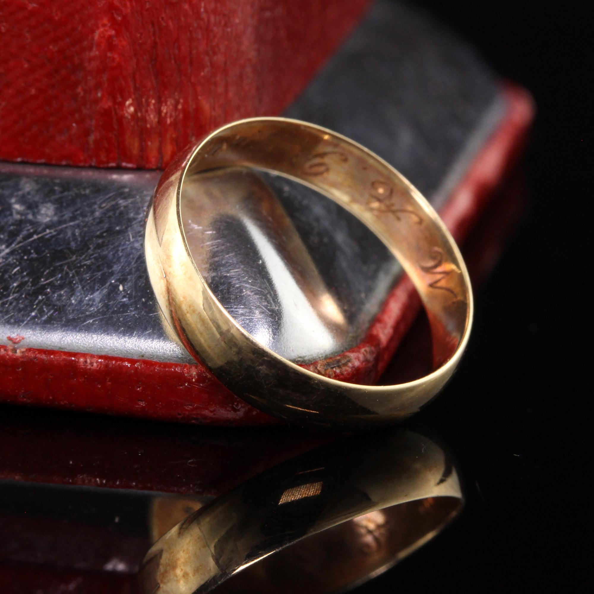 Beautiful Antique Victorian 14K Yellow Gold Engraved Wedding Band - Size 4 1/4. This classic wedding band is simple but holds so much history. The band is engraved 