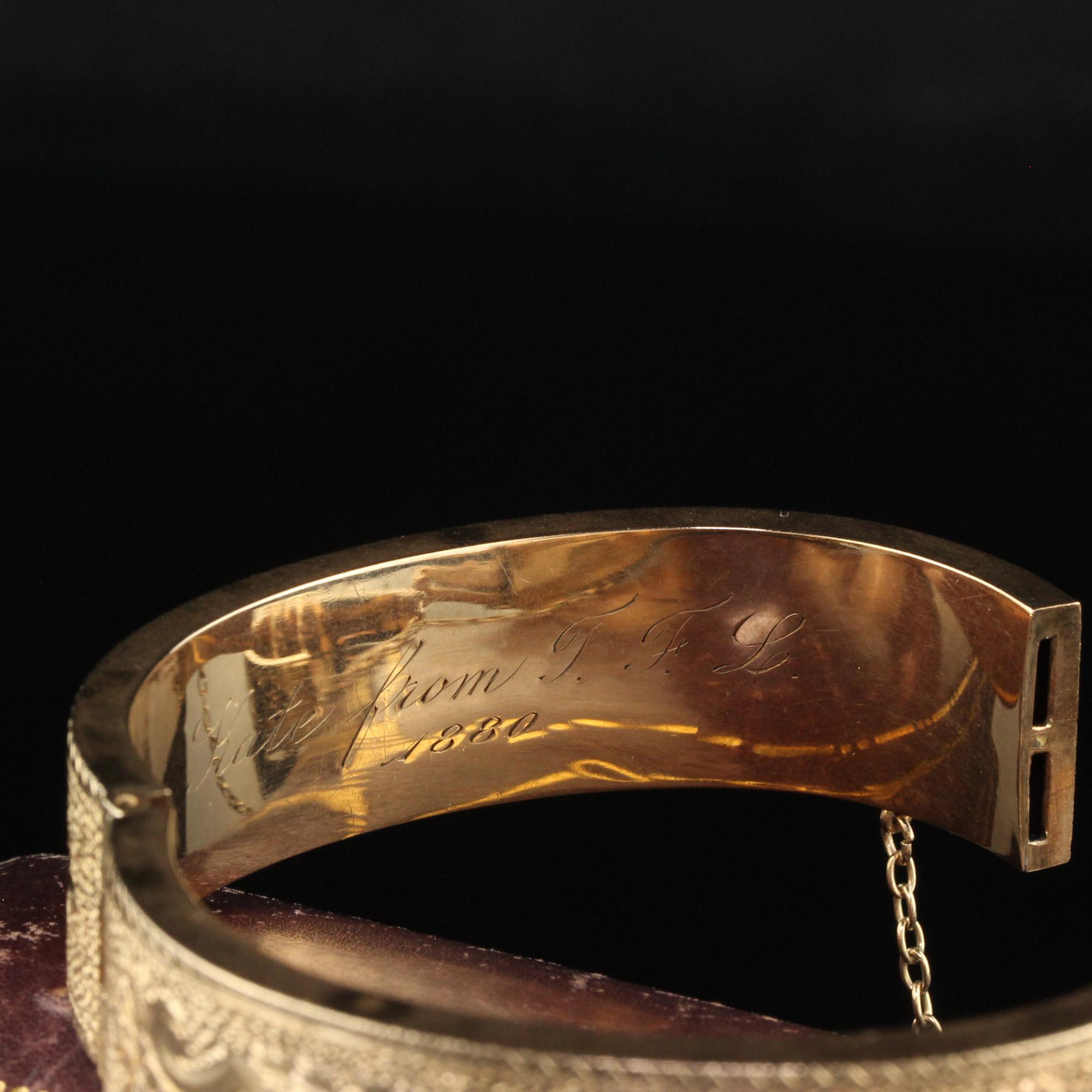 Antique Victorian 14K Yellow Gold Engraved Wide Bangle Bracelet Set 4