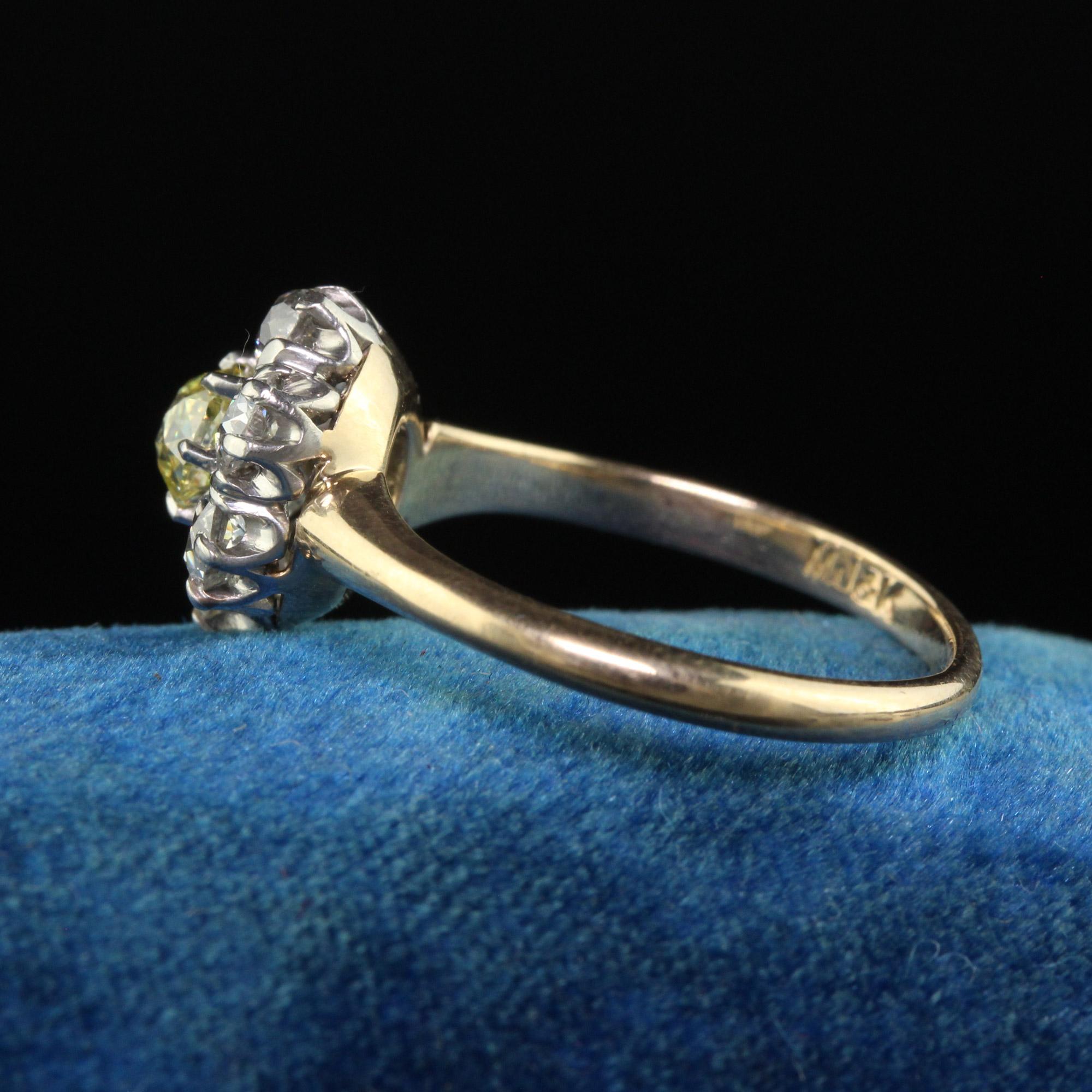 Antique Victorian 14K Yellow Gold Fancy Yellow Old Mine Diamond Engagement Ring  In Good Condition In Great Neck, NY