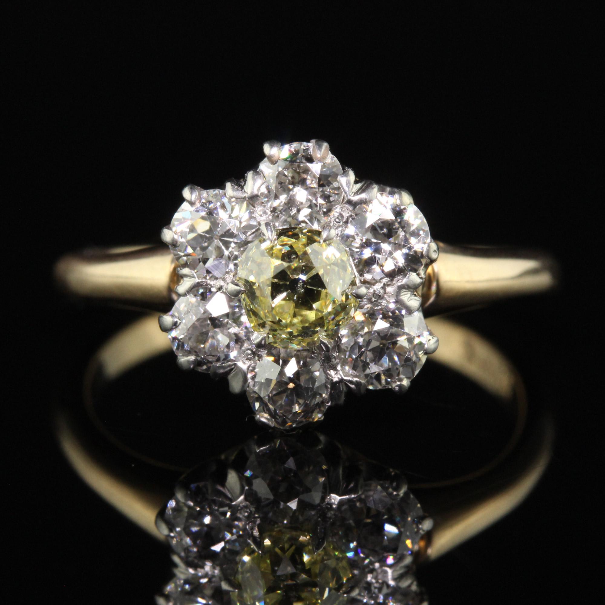 Women's Antique Victorian 14K Yellow Gold Fancy Yellow Old Mine Diamond Engagement Ring 