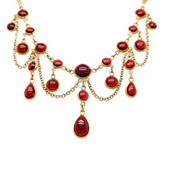 Antique Victorian 14K Yellow Gold Garnet Chandelier Necklace