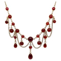 Antique Victorian 14K Yellow Gold Garnet Chandelier Necklace