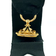 Antique Victorian 14k Yellow Gold "GEC" Monogramed Fob Vest Clip on Black Ribbon