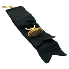 Antique Victorian 14k Yellow Gold "GEC" Monogramed Fob Vest Clip on Black Ribbon